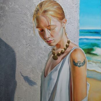 Painting titled "Tell me on a Sunday" by Simona Zecca, Original Artwork, Oil Mounted on Wood Stretcher frame