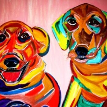 Painting titled "rescued puppies" by Mark Salevitz, Original Artwork, Oil