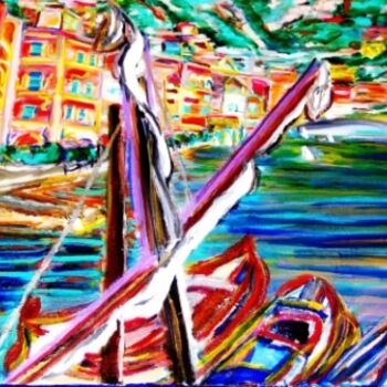 Painting titled "by the harbour" by Mark Salevitz, Original Artwork, Oil