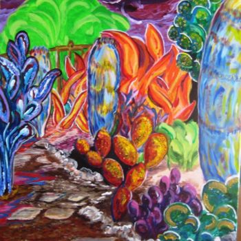 Malerei mit dem Titel "backyard-path" von Mark Salevitz, Original-Kunstwerk, Öl