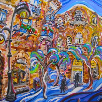 Painting titled "jaffa-street-with-s…" by Mark Salevitz, Original Artwork, Oil