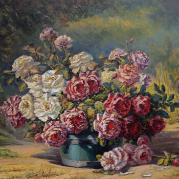 Peinture intitulée "Розы в саду. Натюрм…" par Dmitry Lazarev, Œuvre d'art originale, Huile