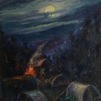 Картина под названием "Ночь в лагере турис…" - Dmitry Lazarev, Подлинное произведение искусства, Масло