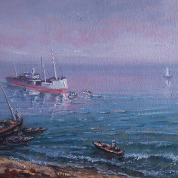 Painting titled "Штиль на море." by Dmitry Lazarev, Original Artwork, Oil