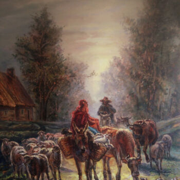 Pittura intitolato ""На рынок". To the…" da Dmitry Lazarev, Opera d'arte originale, Olio