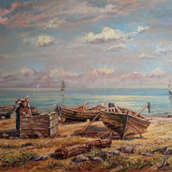Peinture intitulée "Лодки" par Dmitry Lazarev, Œuvre d'art originale, Huile