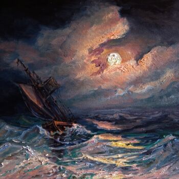 제목이 "Лунная ночь на море…"인 미술작품 Dmitry Lazarev로, 원작, 기름