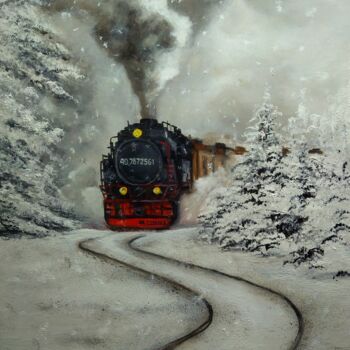 Malarstwo zatytułowany „Train to Winter” autorstwa Mishel Alekyan, Oryginalna praca, Olej
