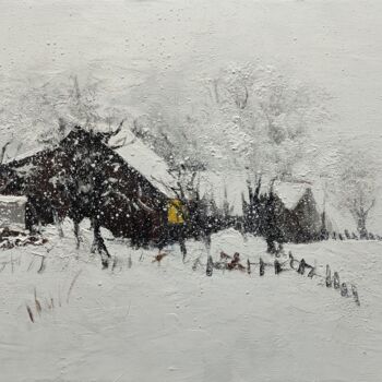 Malarstwo zatytułowany „"Snowy village"” autorstwa Mishel Alekyan, Oryginalna praca, Olej