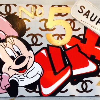 Collages getiteld "MINNIE N° 5" door Miss Mirza, Origineel Kunstwerk, Acryl