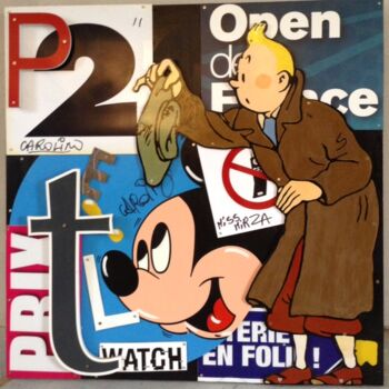 Collages intitulée "MICKEY A L'OPEN DE…" par Miss Mirza, Œuvre d'art originale, Acrylique