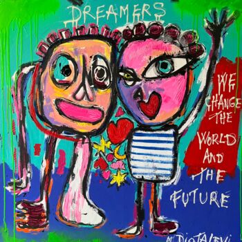 Painting titled "Dreamers" by Martine Diotalevi, Original Artwork, Acrylic Mounted on Wood Stretcher frame