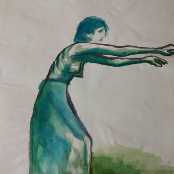 Painting titled "Femme verte torse-nu" by Missterre Apocalypse, Original Artwork, Ink