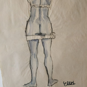 Rysunek zatytułowany „Femme de dos avec a…” autorstwa Missterre Apocalypse, Oryginalna praca, Conté