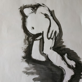 Peinture intitulée "Homme nu allongé au…" par Missterre Apocalypse, Œuvre d'art originale, Acrylique