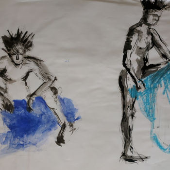 Painting titled "Hommes nus avec acc…" by Missterre Apocalypse, Original Artwork, Acrylic