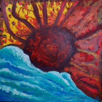 Painting titled "Zwarte zon" by Mister Pi, Original Artwork, Oil