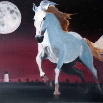 Painting titled "cheval au clair de…" by Mister5840, Original Artwork, Acrylic