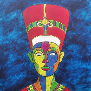 Painting titled "Néfertiti" by Mister Ham, Original Artwork, Acrylic Mounted on Wood Stretcher frame