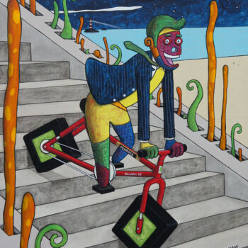 Painting titled "L'escalier de Penro…" by Mister Ham, Original Artwork, Acrylic Mounted on Wood Stretcher frame