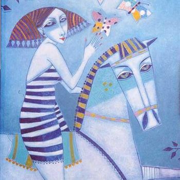 Painting titled "A game with a horse…" by Peter Mitchev, Original Artwork, Oil