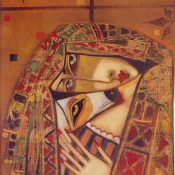 Painting titled "Embrace with a doggy" by Peter Mitchev, Original Artwork, Oil