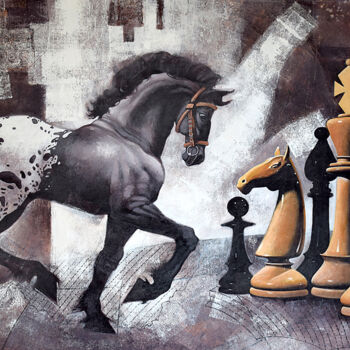 Картина под названием "Horse in Chess_18" - Mithu Biswas, Подлинное произведение искусства, Акрил