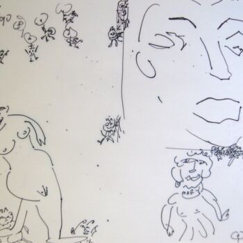 Disegno intitolato "Big Face" da Mi Tina, Opera d'arte originale, Inchiostro