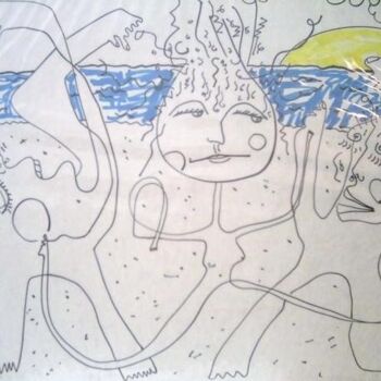 Dessin intitulée "on the beach" par Mi Tina, Œuvre d'art originale, Marqueur