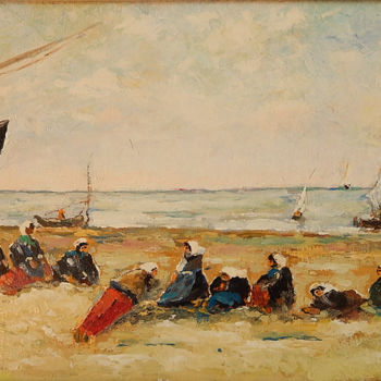 Painting titled "Berck , pêcheuses s…" by Raymond Boduin, Original Artwork, Oil