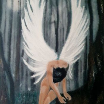 Painting titled "ANGEL" by Tovar, Original Artwork, Oil Mounted on Wood Panel
