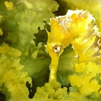 Peinture intitulée "hippocampe jaune" par Marie-Jeanne Bronzini, Œuvre d'art originale, Aquarelle