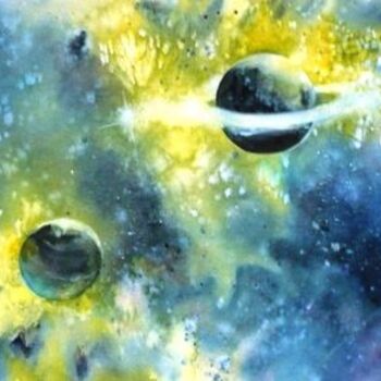 Painting titled "PLANETES" by Marie-Jeanne Bronzini, Original Artwork, Watercolor