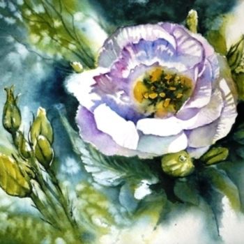 Pintura intitulada "fleur-et-boutons.jpg" por Marie-Jeanne Bronzini, Obras de arte originais, Aquarela