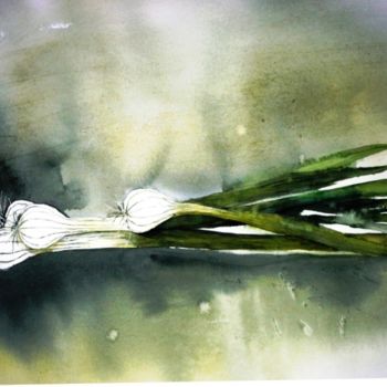 Painting titled "oignons-verts.jpg" by Marie-Jeanne Bronzini, Original Artwork, Watercolor