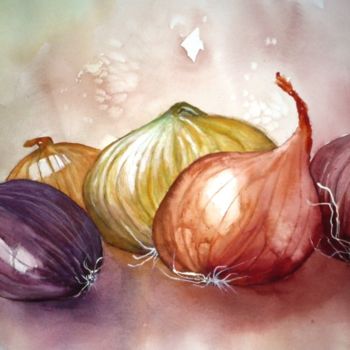 Pintura intitulada "couleursdoignons.jpg" por Marie-Jeanne Bronzini, Obras de arte originais, Aquarela