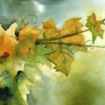 Schilderij getiteld "vignes d'automne.jpg" door Marie-Jeanne Bronzini, Origineel Kunstwerk, Aquarel
