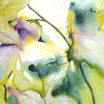 Painting titled "2fev14-feuilles-3.j…" by Marie-Jeanne Bronzini, Original Artwork, Watercolor