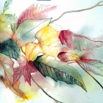 Painting titled "Feuilles 2" by Marie-Jeanne Bronzini, Original Artwork, Watercolor