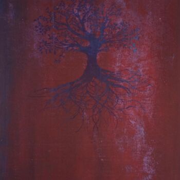 제목이 "Levensboom rood/paa…"인 판화 Mi-Jeanne Blansjaar로, 원작, 스크린 인쇄