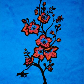 Gravures & estampes intitulée "Sakura 1, blauw/Sak…" par Mi-Jeanne Blansjaar, Œuvre d'art originale, Sérigraphie