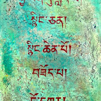 Pintura titulada "Tibetaans geschrift…" por Mi-Jeanne Blansjaar, Obra de arte original, Tiza