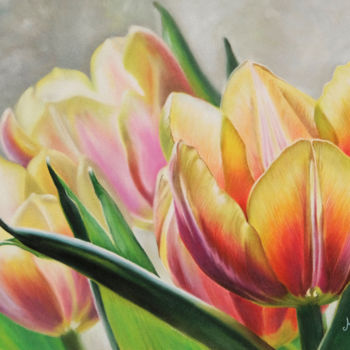 Malarstwo zatytułowany „Tulipes” autorstwa Marie-Jeanne Fawer, Oryginalna praca, Pastel