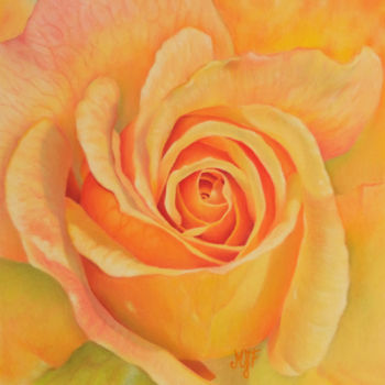 Painting titled "Rose jaune" by Marie-Jeanne Fawer, Original Artwork, Pastel