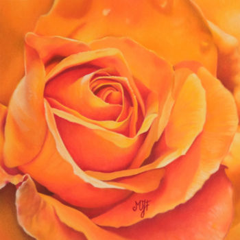 Malerei mit dem Titel "Rose orange" von Marie-Jeanne Fawer, Original-Kunstwerk, Pastell