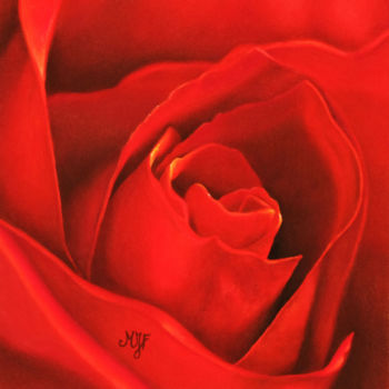 Картина под названием "Rose rouge, série a…" - Marie-Jeanne Fawer, Подлинное произведение искусства, Пастель