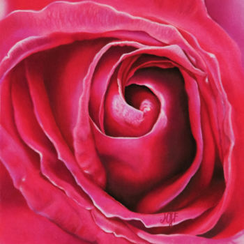 Painting titled "Rose rose foncé" by Marie-Jeanne Fawer, Original Artwork, Pastel