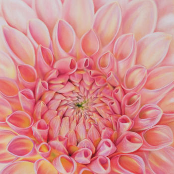 Peinture intitulée "Dahlia rose" par Marie-Jeanne Fawer, Œuvre d'art originale, Pastel