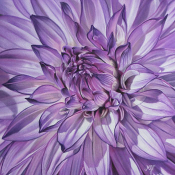 Painting titled "Dahlia violet" by Marie-Jeanne Fawer, Original Artwork, Pastel