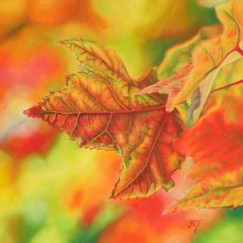 Painting titled "Feuilles d'automne" by Marie-Jeanne Fawer, Original Artwork, Pastel